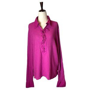 J Lindeberg Shirt Women‎ XL Pink Textured Cotton Collared Lace Up Front Top